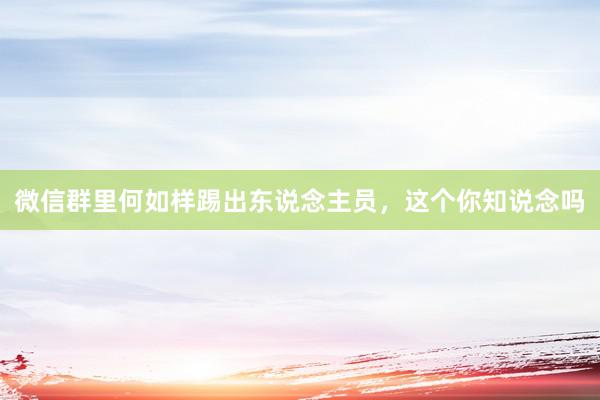 微信群里何如样踢出东说念主员，这个你知说念吗